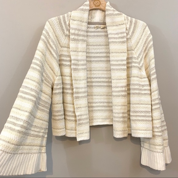 Anthro Open Front Cardigan Striped Bell Sleeves - Picture 3 of 6